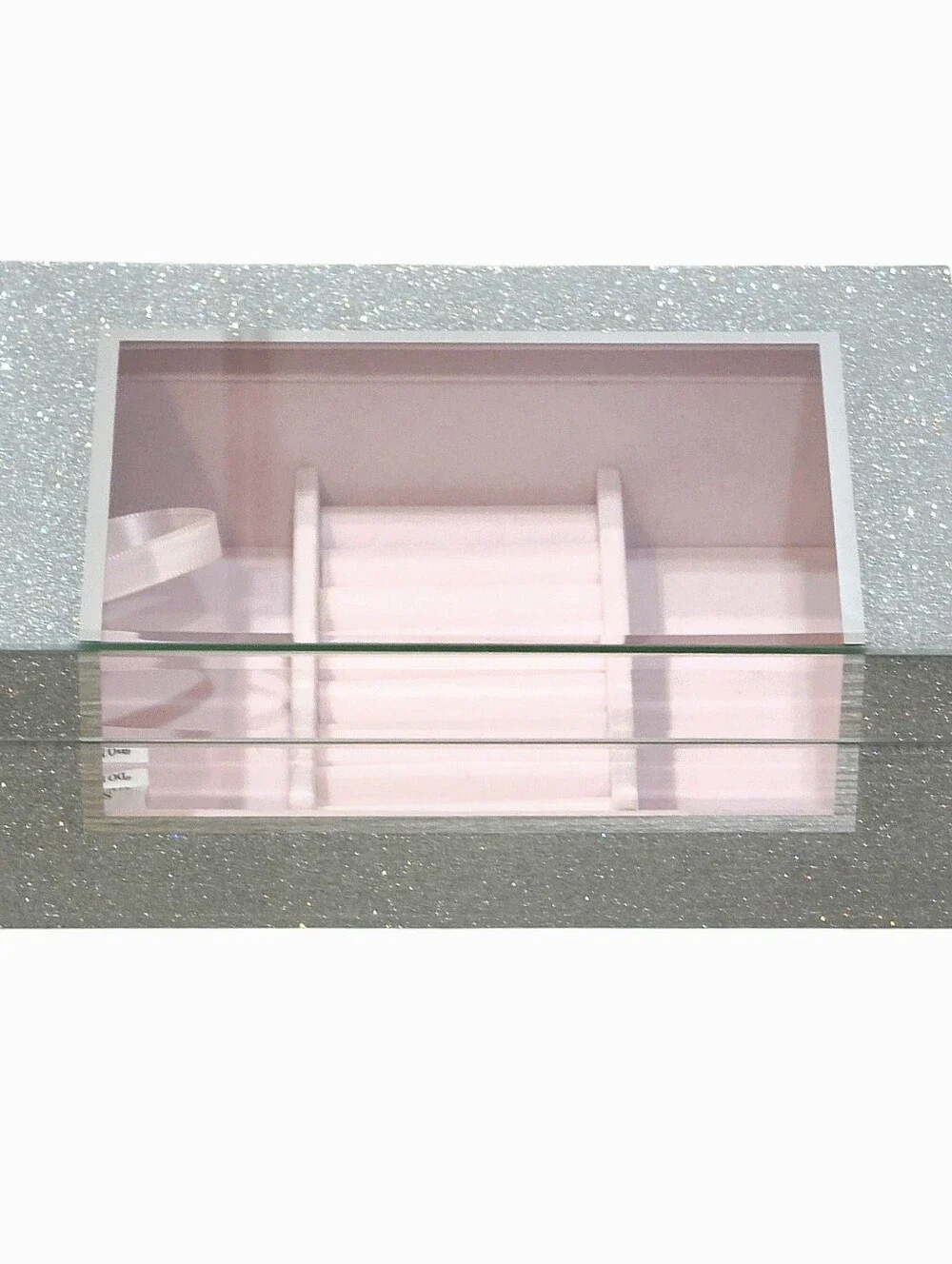 At Home Silver Glitter Mirrored Decorative Jewelry Organizer